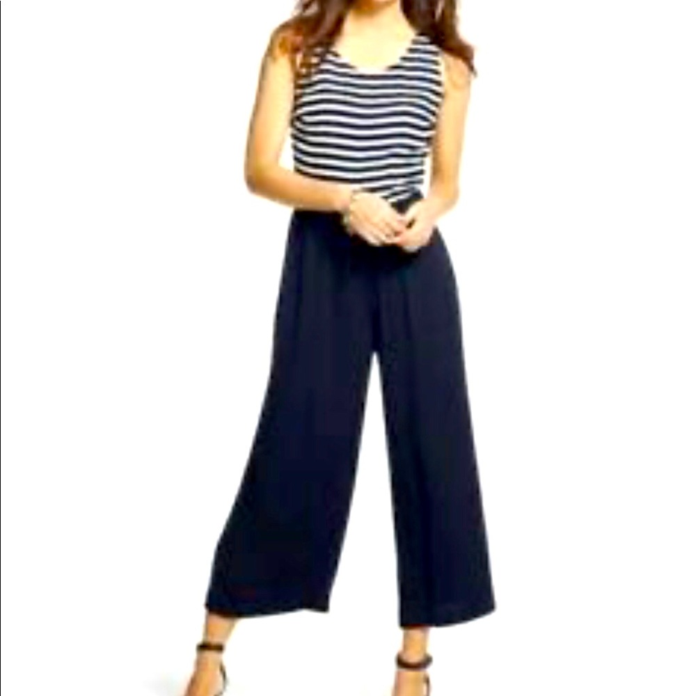 Talbots navy white stripe sleeveless jumpsuit size 6